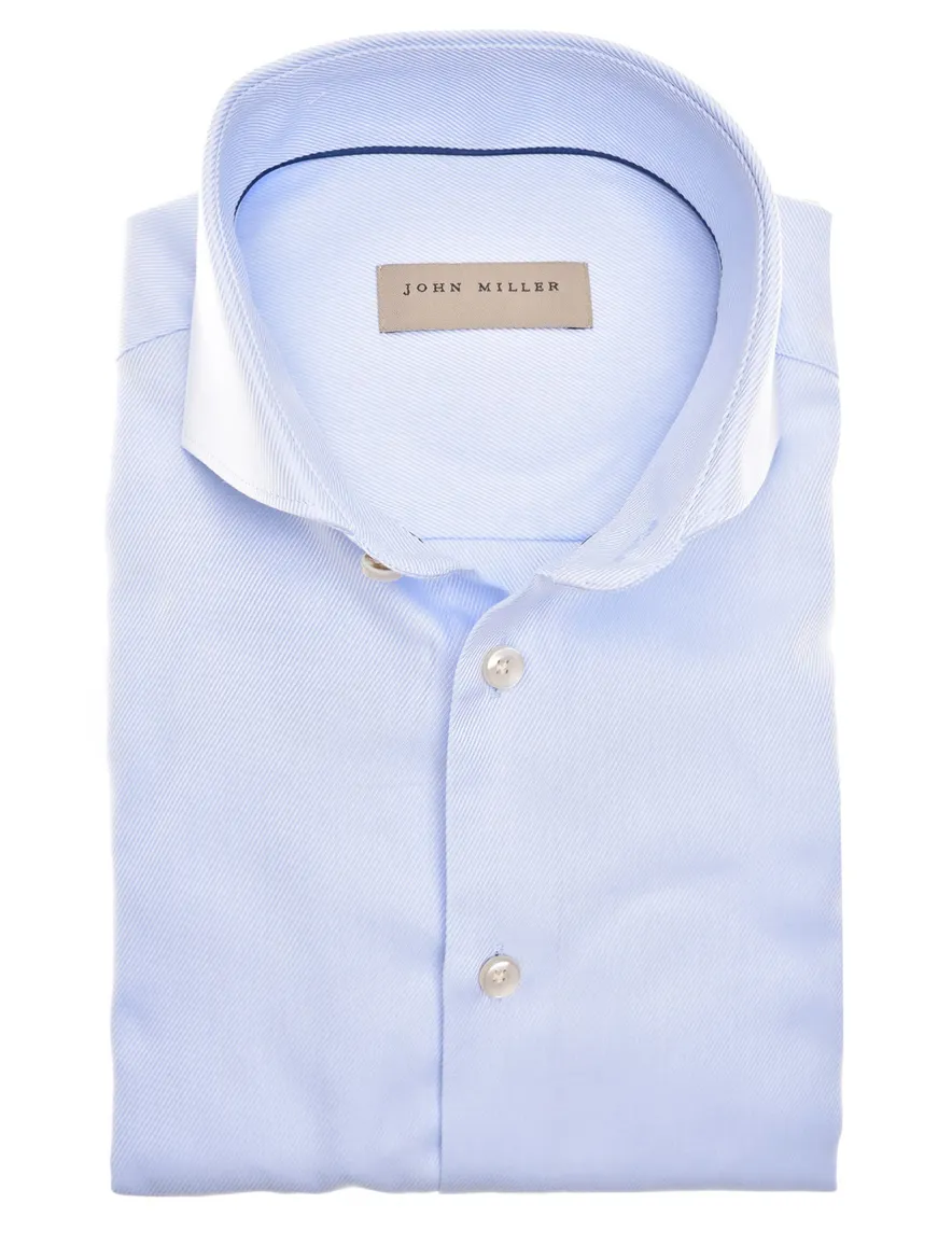John Miller overhemd mouwlengte 7 slim fit lichtblauw effen katoen