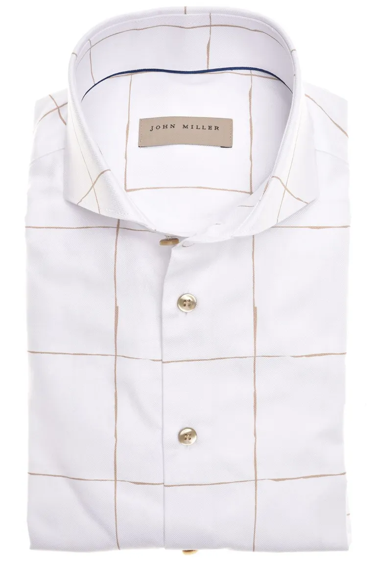 John Miller overhemd Tailored Fit wit geruit katoen