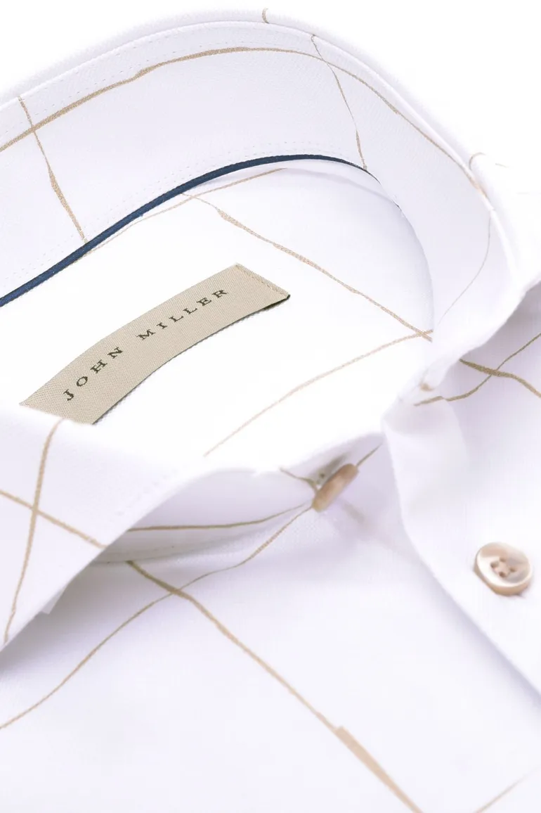 John Miller overhemd Tailored Fit wit geruit katoen