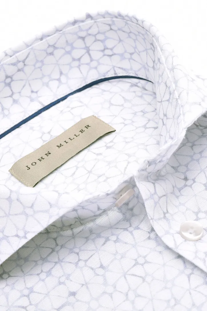 linnen John Miller overhemd Tailored Fit wit geprint