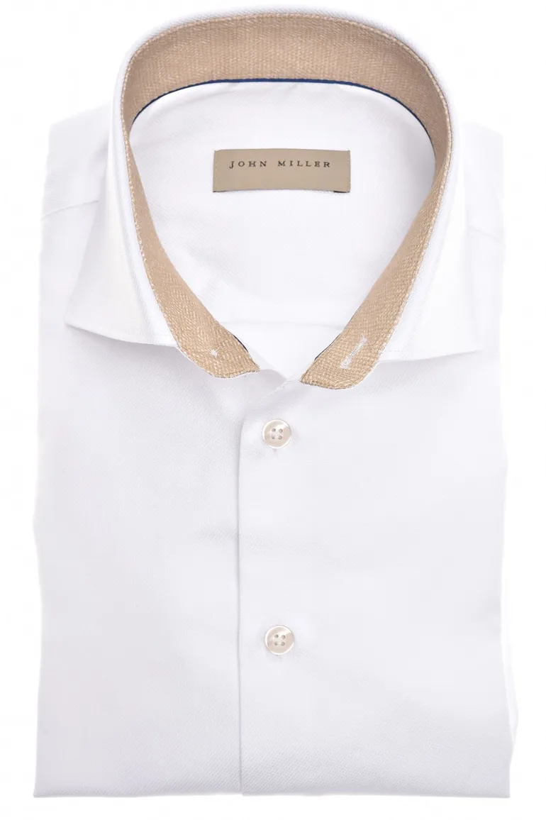 John Miller overhemd Tailored Fit wit effen