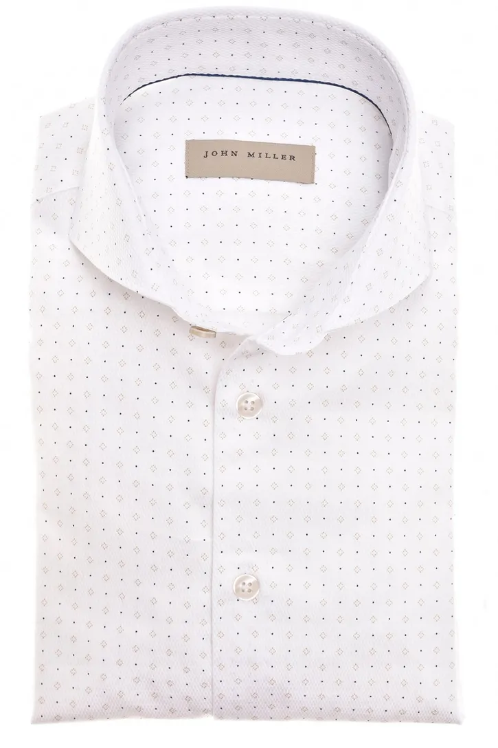 katoenen John Miller overhemd Tailored Fit wit geprint