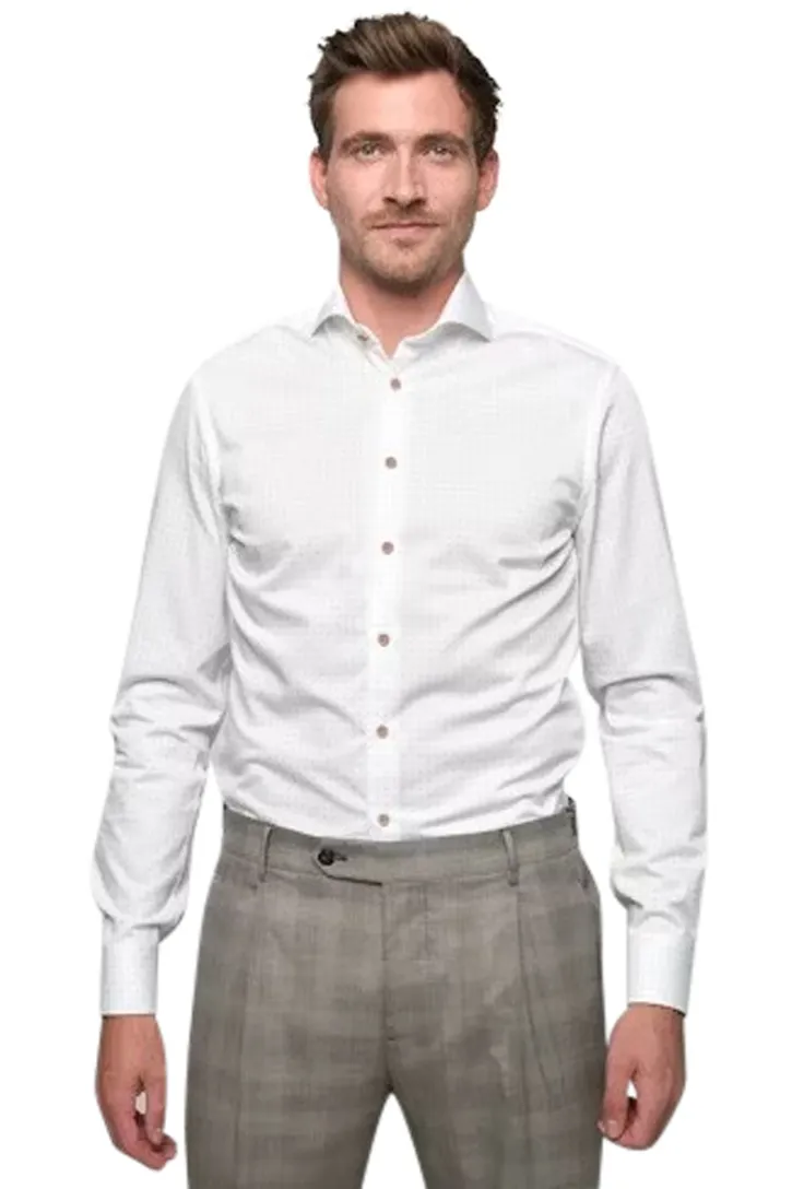 katoenen John Miller overhemd Tailored Fit wit geprint