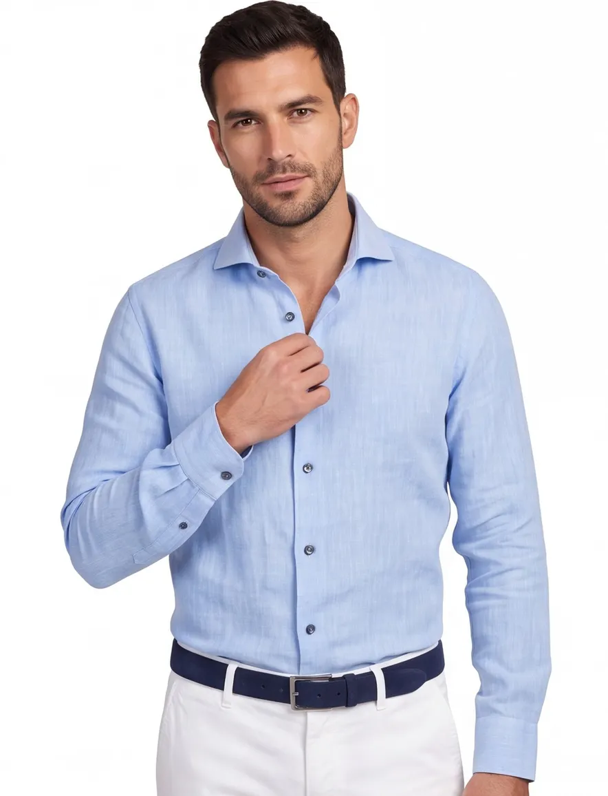 John Miller overhemd Tailored Fit effen lichtblauw