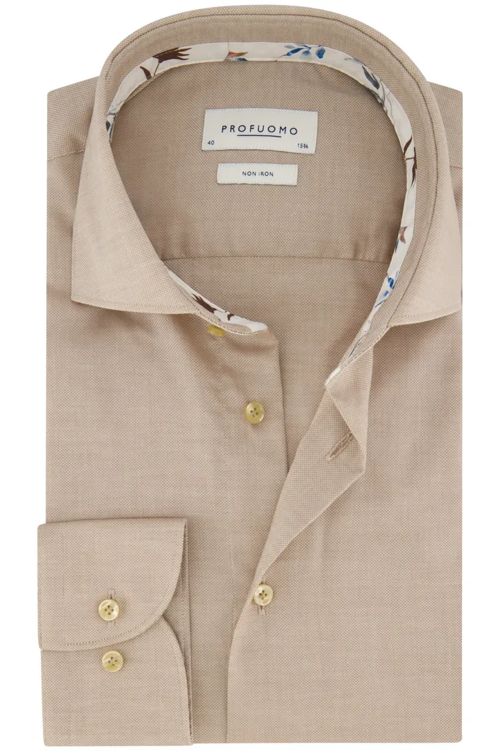 Profuomo slim fit overhemd katoen beige strijkvrij