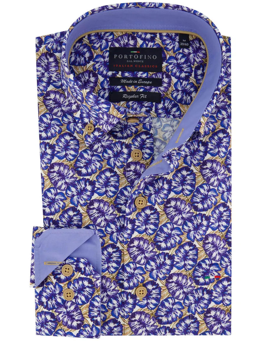 Portofino overhemd bloemenprint blauw