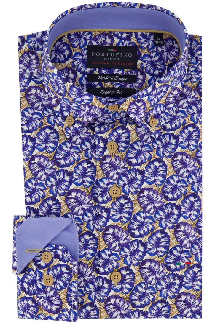 Katoenen Portofino overhemd bloemenprint blauw