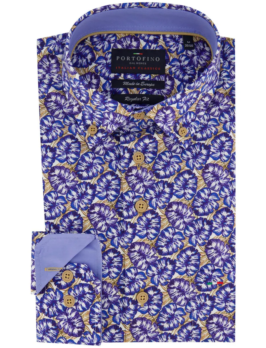 Portofino overhemd bloemenprint blauw