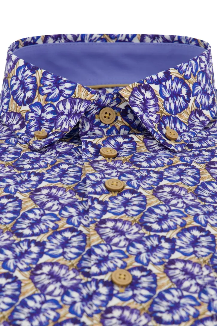 Katoenen Portofino overhemd bloemenprint blauw