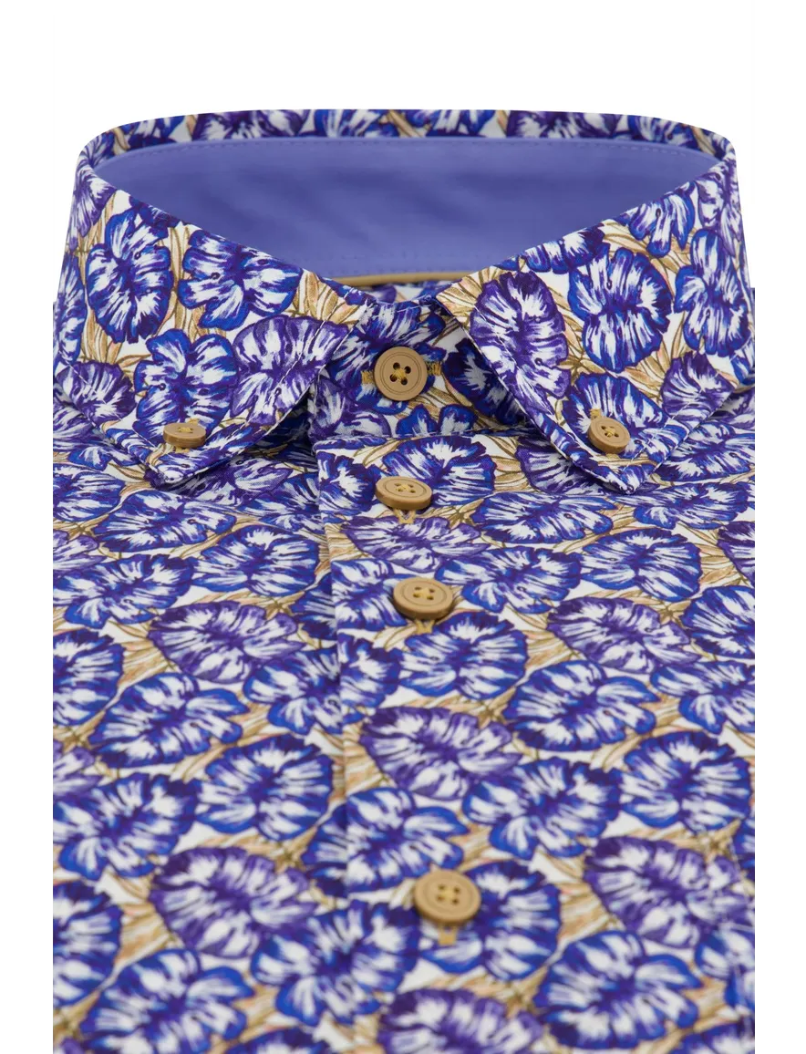 Portofino overhemd bloemenprint blauw