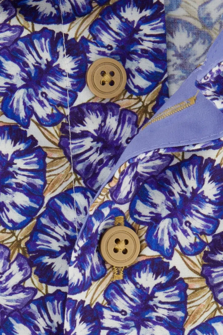 Katoenen Portofino overhemd bloemenprint blauw
