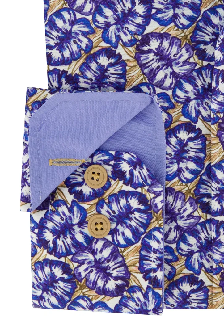 Katoenen Portofino overhemd bloemenprint blauw