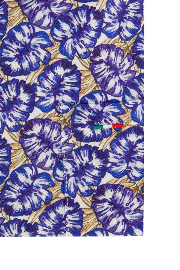 Katoenen Portofino overhemd bloemenprint blauw
