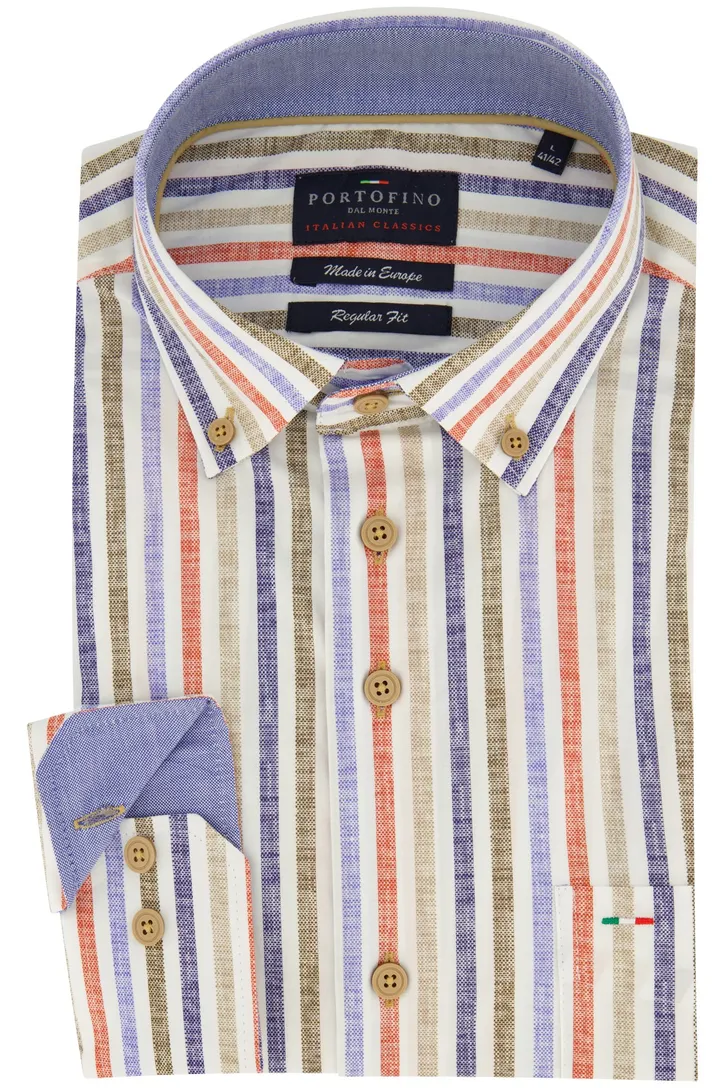 Katoenen Portofino overhemd button-down blauw gestreept