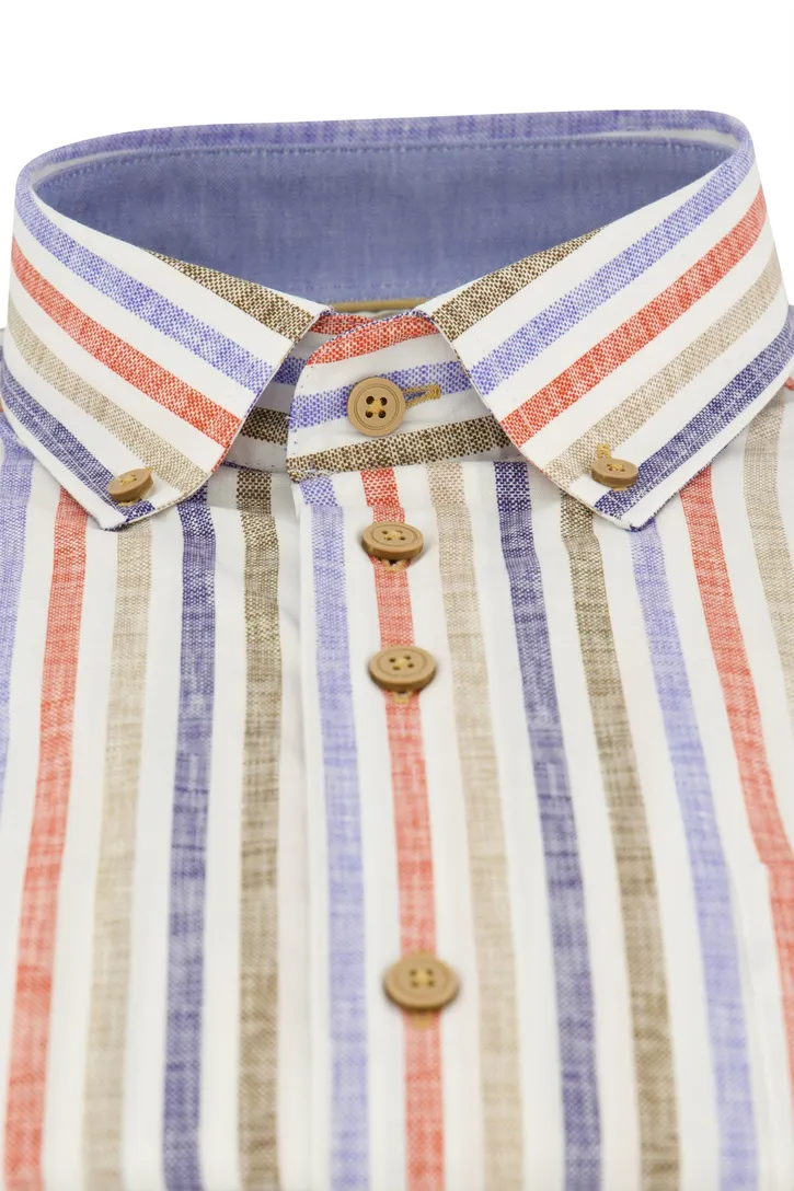 Katoenen Portofino overhemd button-down blauw gestreept