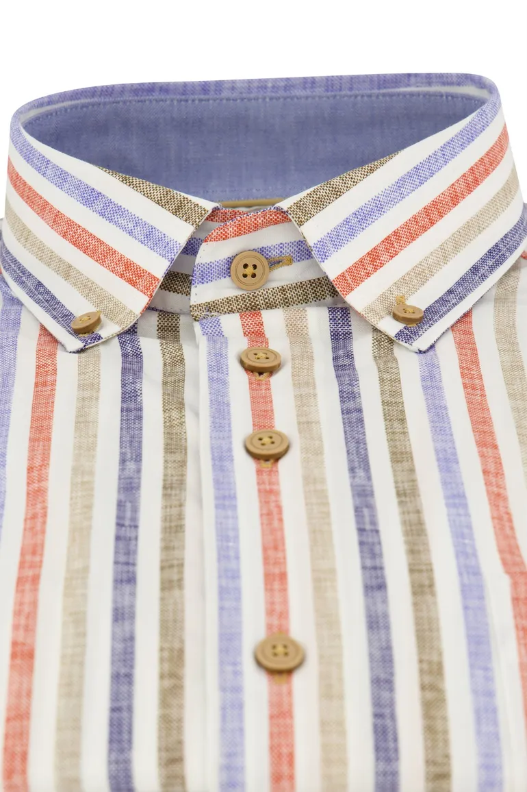 Portofino overhemd button-down blauw gestreept