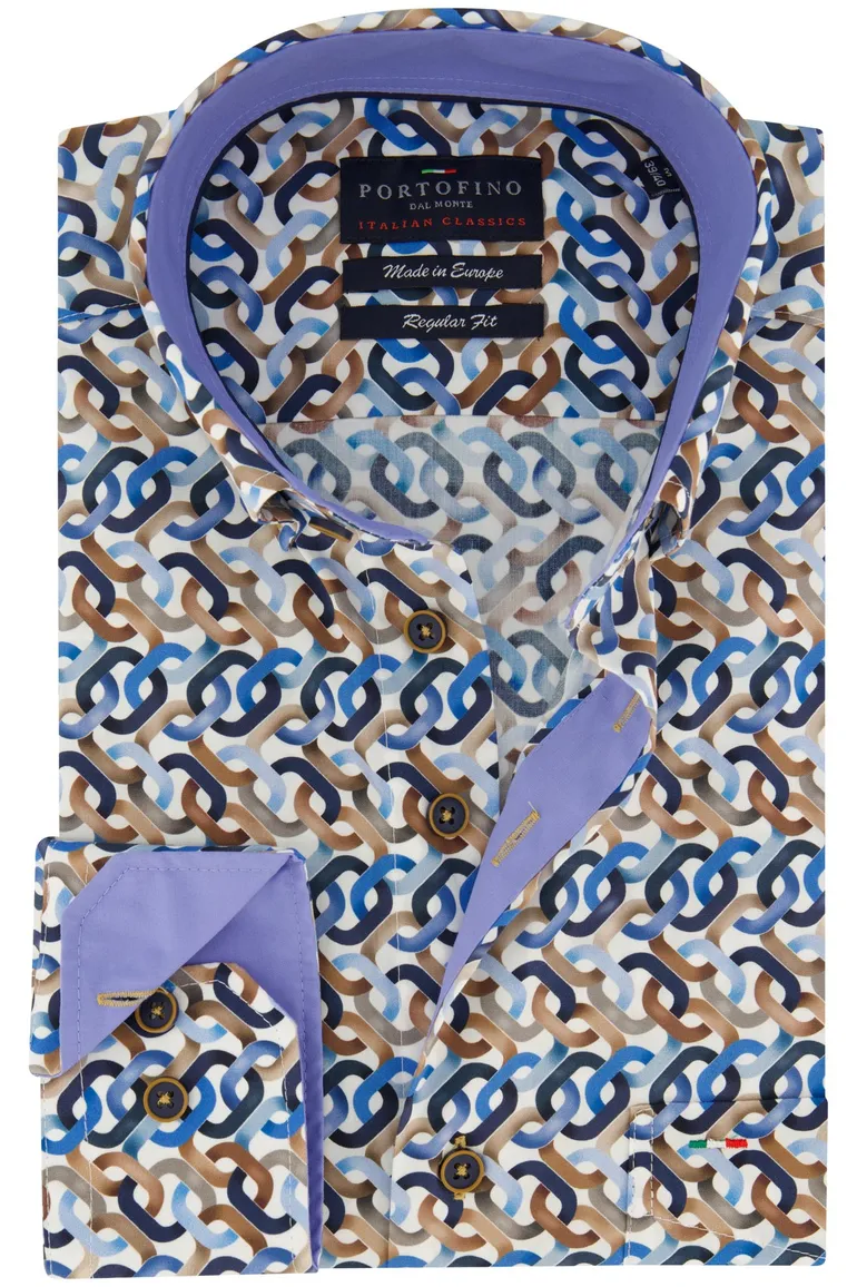 Portofino overhemd blauw geprint