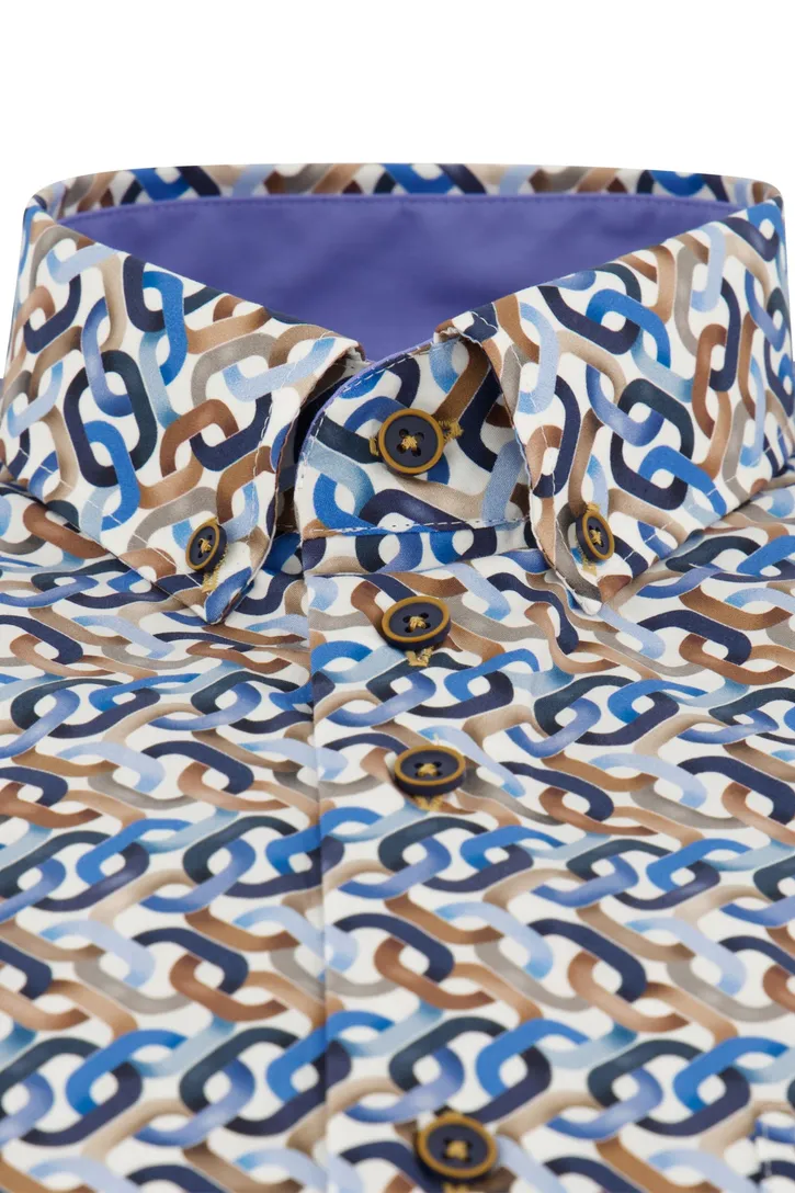 katoenen Portofino casual overhemd blauw geprint wijde fit