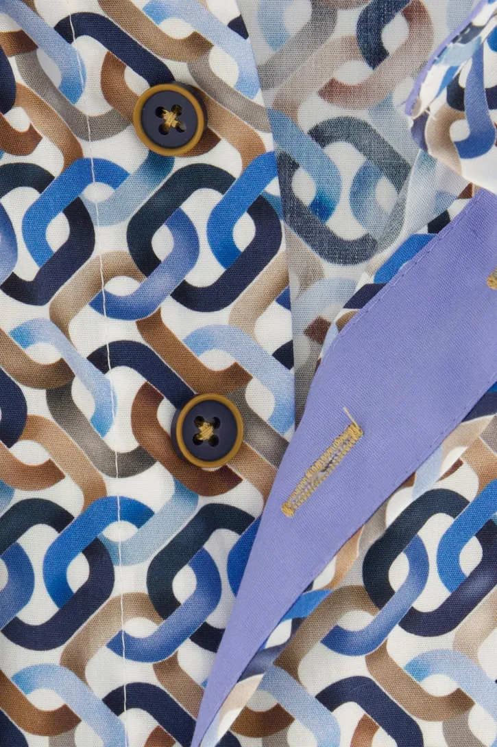 katoenen Portofino casual overhemd blauw geprint wijde fit