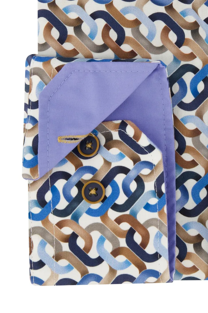 katoenen Portofino casual overhemd blauw geprint wijde fit