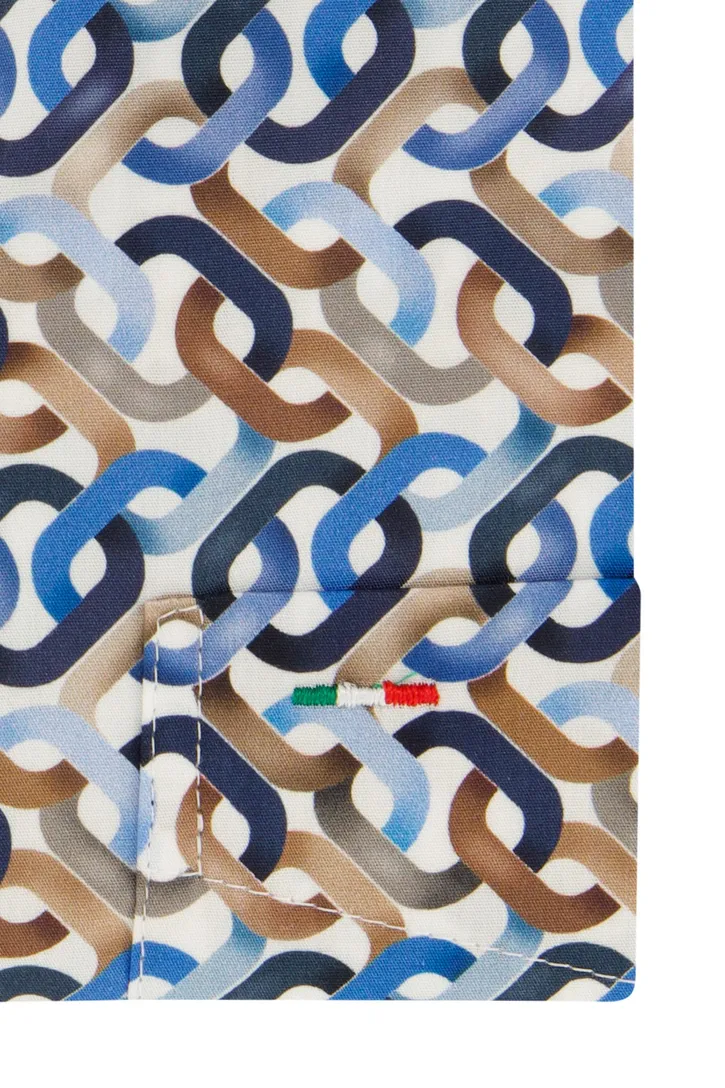 katoenen Portofino casual overhemd blauw geprint wijde fit
