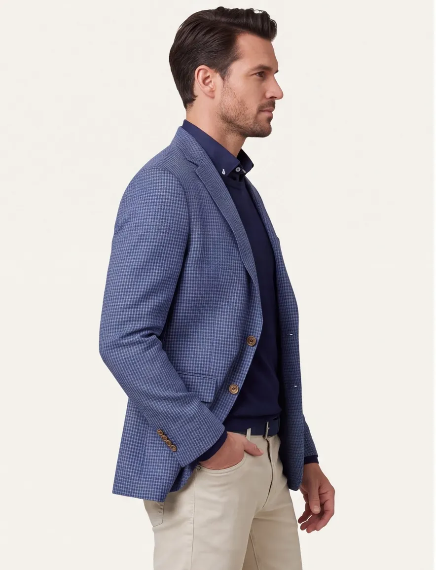 Dressler colbert blauw geruit katoen slim fit Shaped Fit