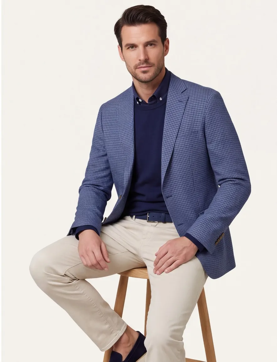 Dressler colbert blauw geruit katoen slim fit Shaped Fit
