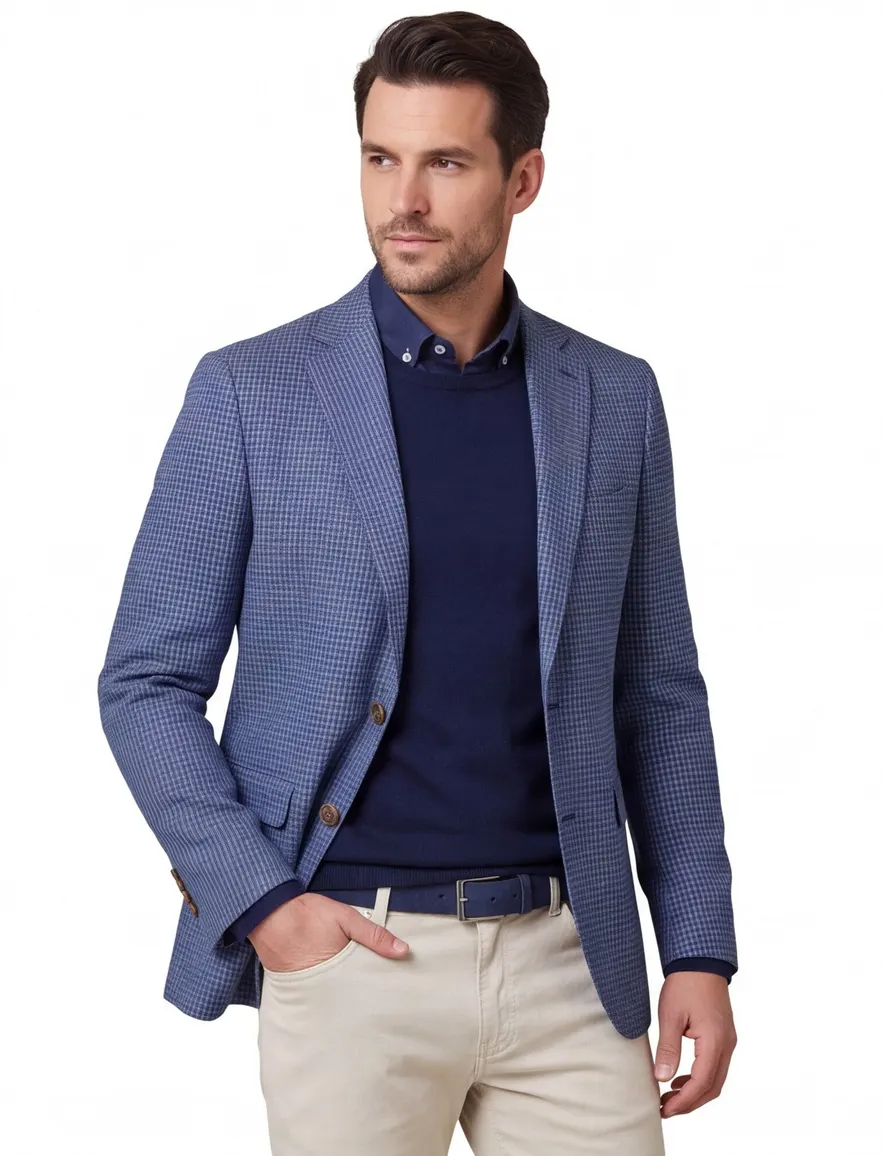 Dressler colbert blauw geruit katoen slim fit Shaped Fit