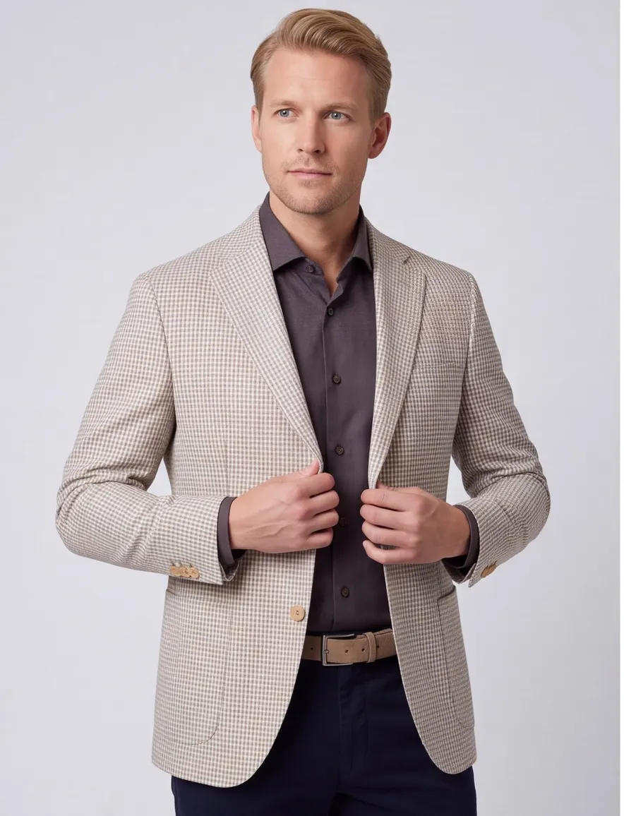 Eduard dressler colbert beige geruit shaped fit borstzak