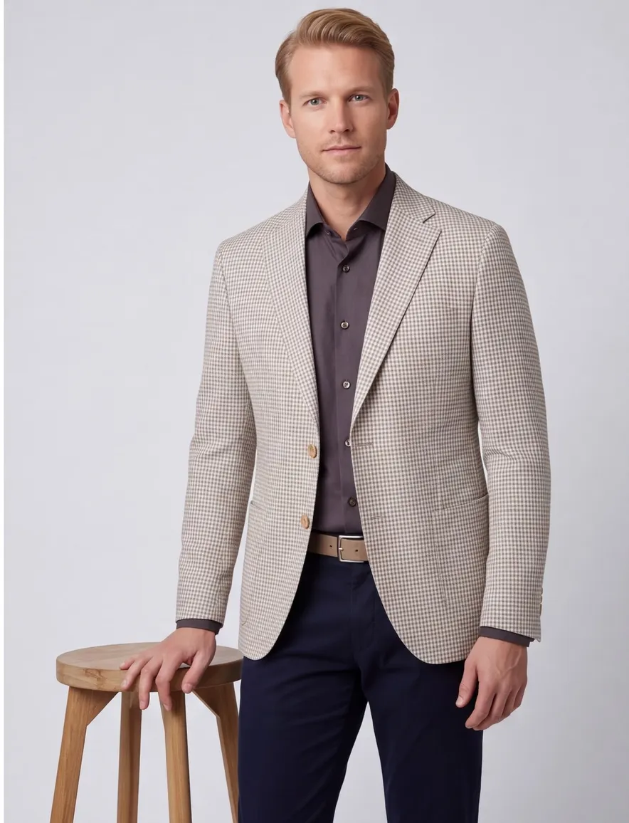 Eduard dressler colbert beige geruit shaped fit borstzak