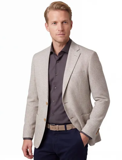 Dressler Eduard dressler colbert beige geruit shaped fit borstzak