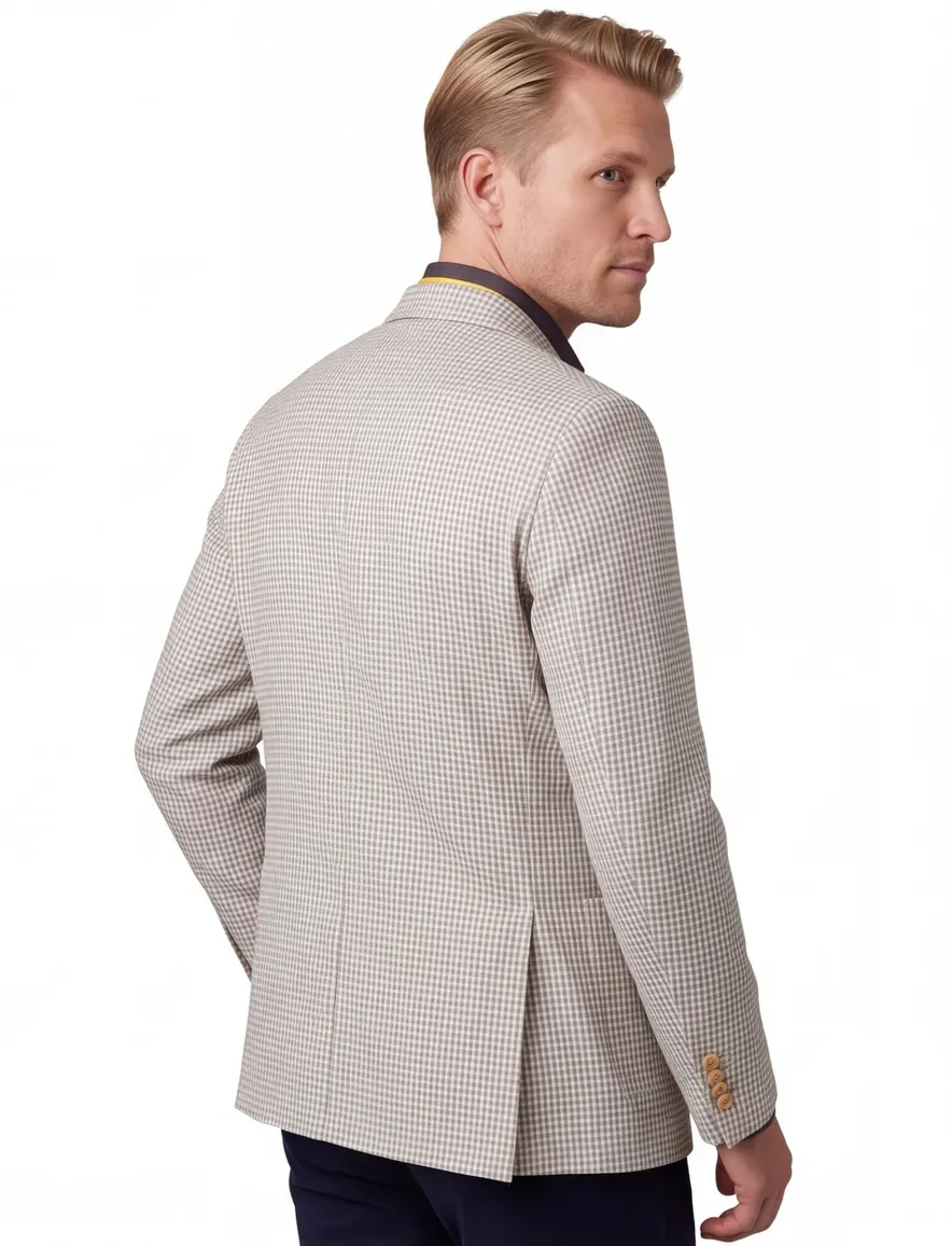 Eduard dressler colbert beige geruit shaped fit borstzak