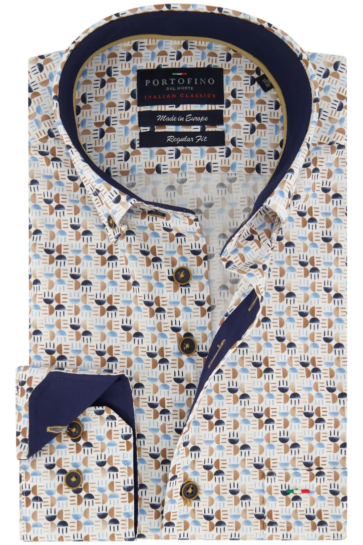 Portofino overhemd blauw met print regular fit button-down boord
