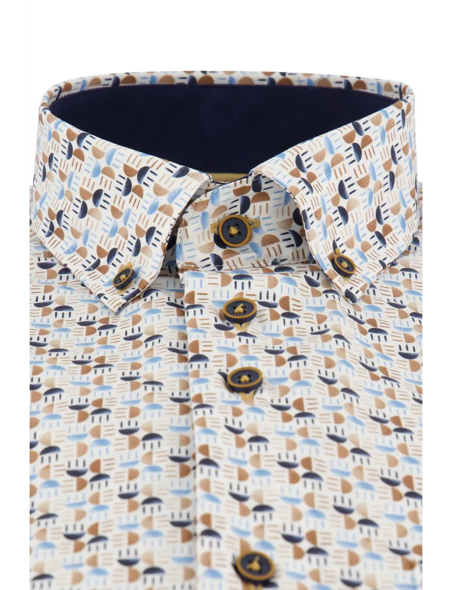 Portofino overhemd blauw geprint regular fit met borstzak