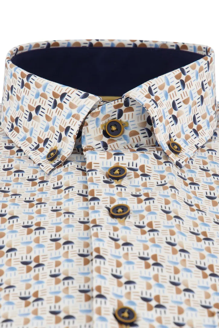 Portofino overhemd blauw met print regular fit button-down boord