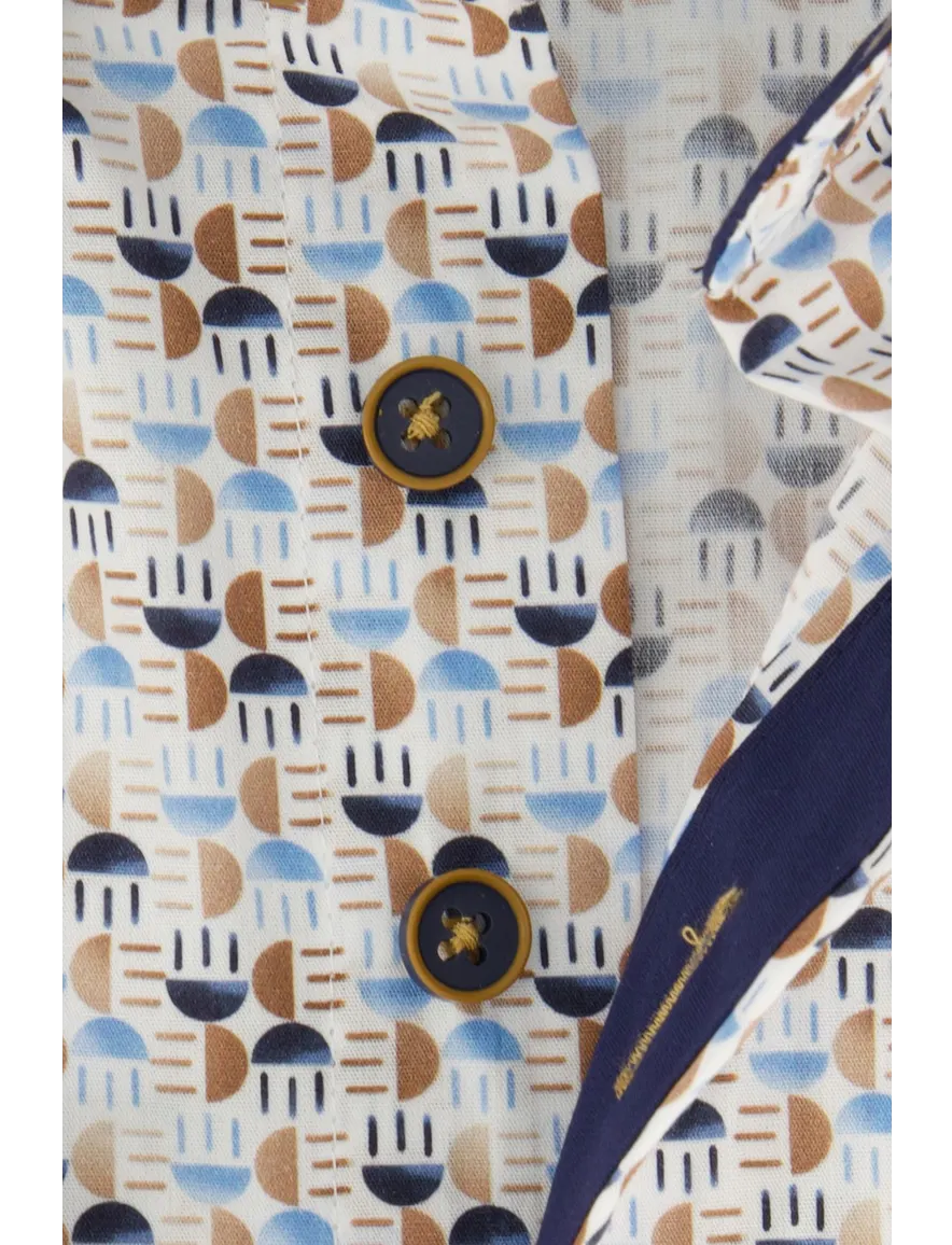 Portofino overhemd blauw geprint regular fit met borstzak