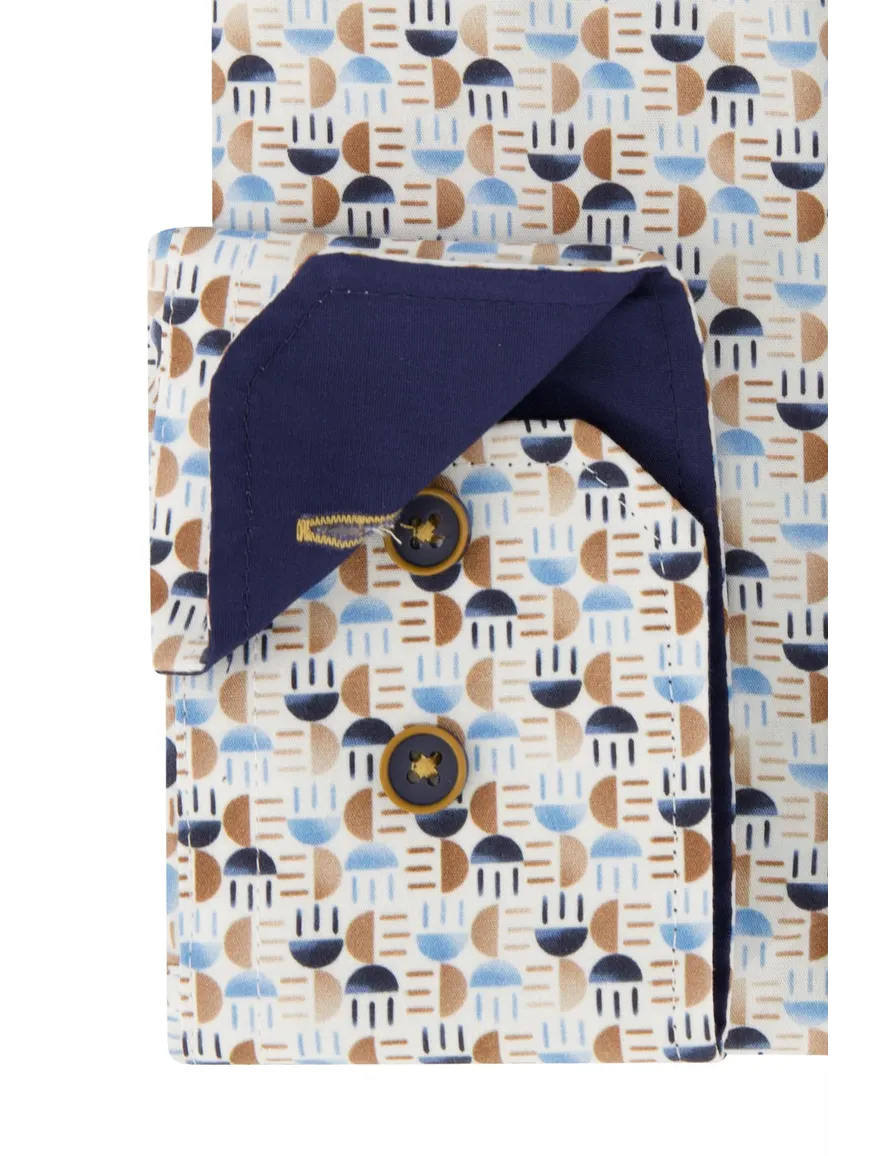 Portofino overhemd blauw geprint regular fit met borstzak