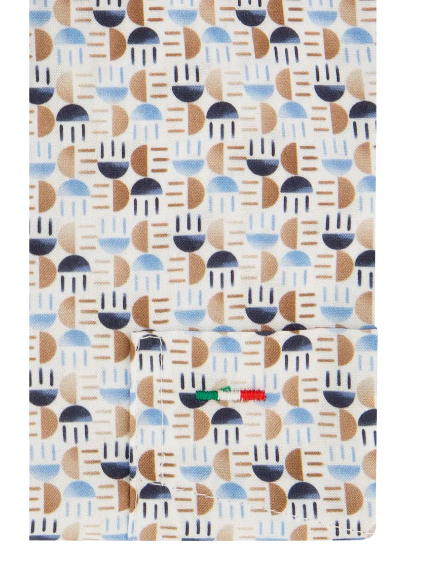 Portofino overhemd blauw geprint regular fit met borstzak