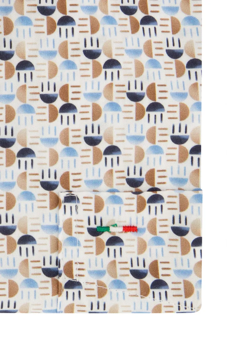 Portofino overhemd blauw met print regular fit button-down boord