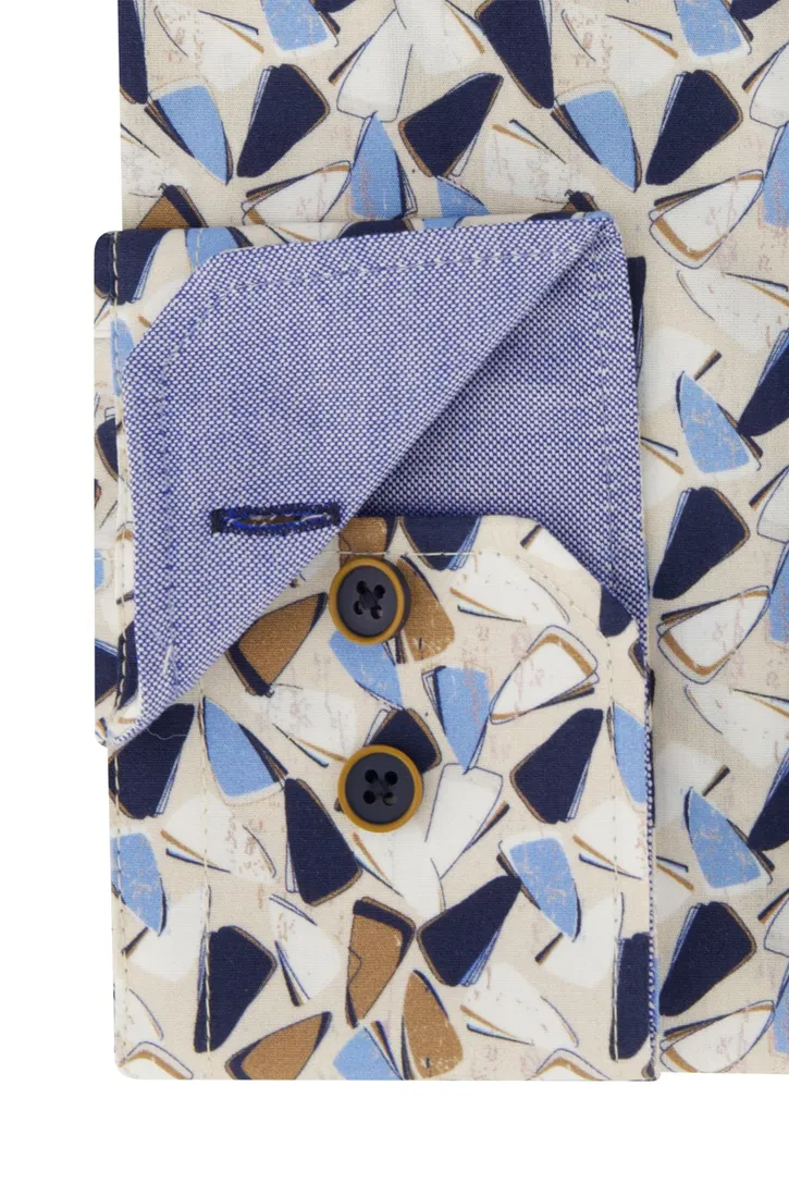 Portofino beige geprint overhemd regular fit katoen
