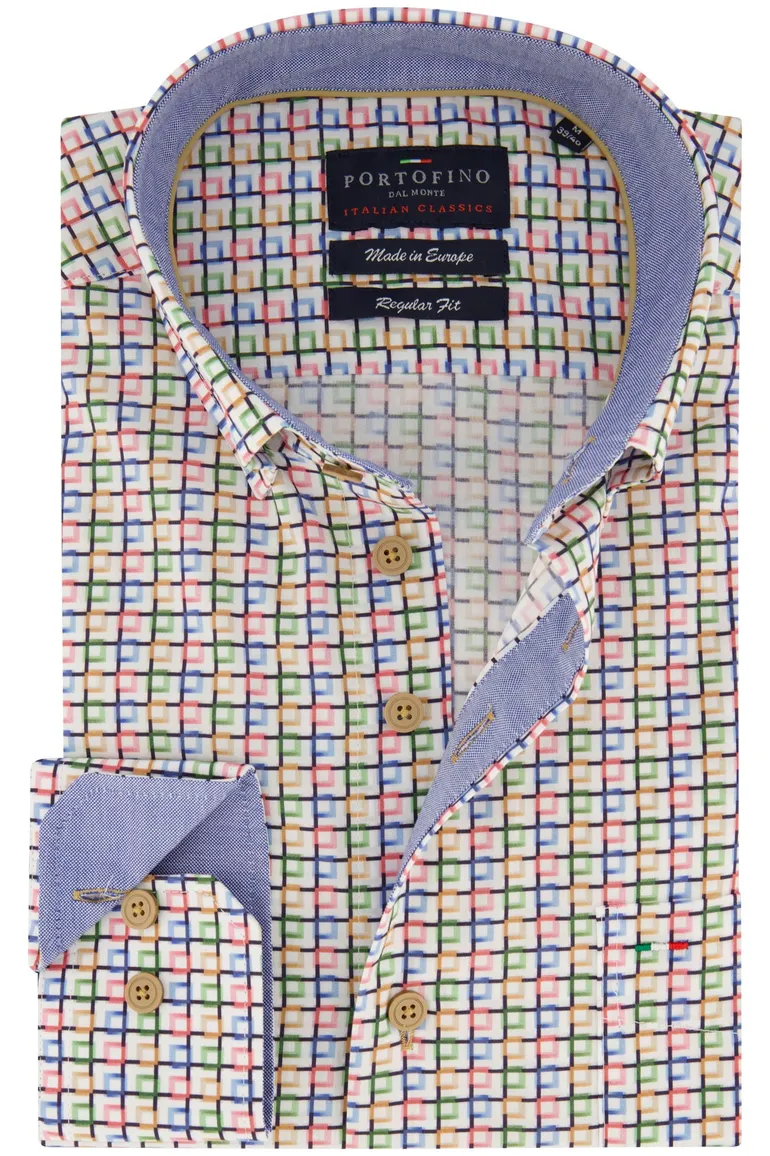 Geel geprint katoenen Portofino overhemd regular fit
