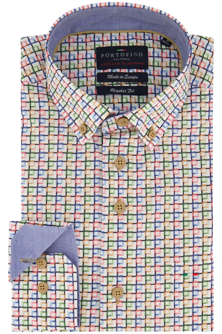 Geel geprint katoenen Portofino overhemd regular fit