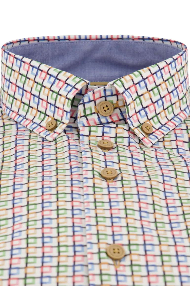 Geel geprint katoenen Portofino overhemd regular fit