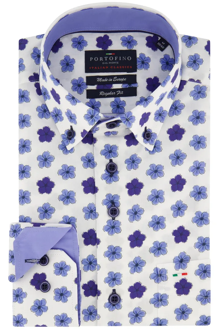 katoenen Portofino overhemd regular fit beige geprint