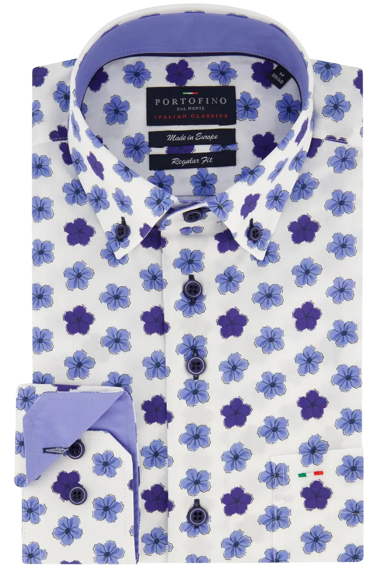 Portofino overhemd wit met blauwe bloemen