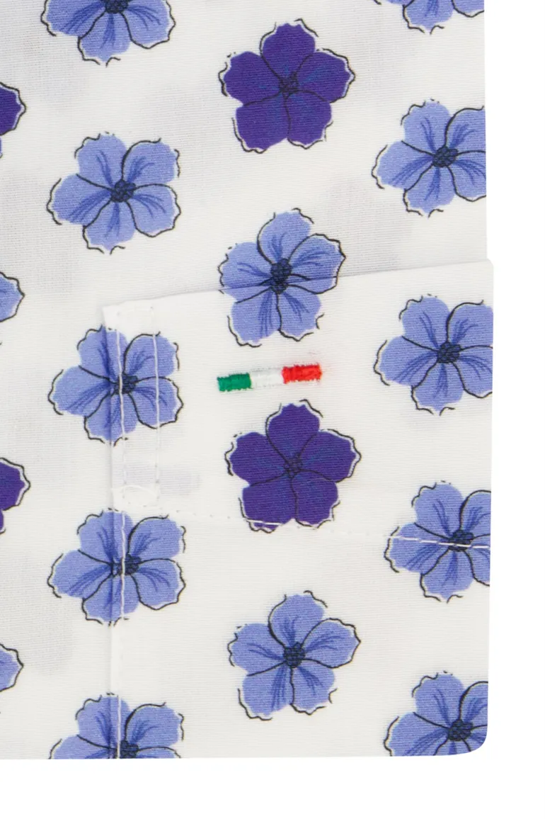 Portofino overhemd regular fit beige geprint bloemetjes katoen