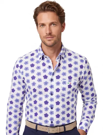 Portofino katoenen Portofino overhemd regular fit beige geprint