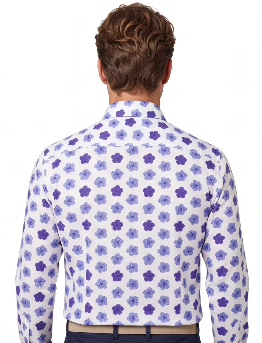 Portofino overhemd regular fit beige geprint bloemetjes katoen