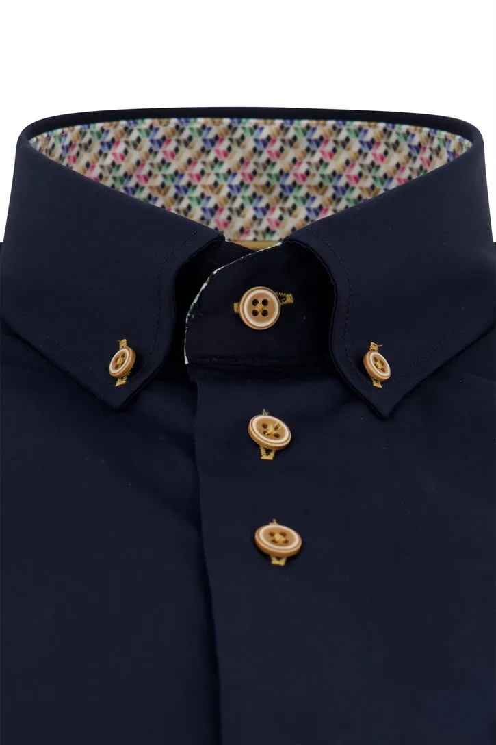 katoenen Portofino overhemd korte mouw wijde fit donkerblauw