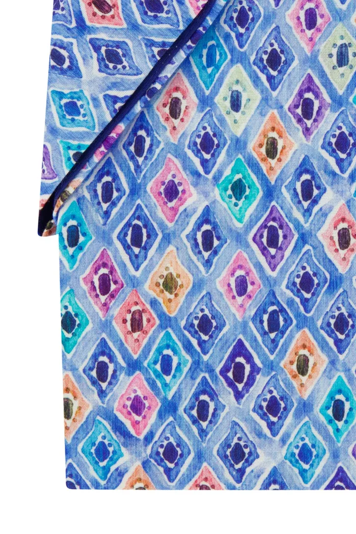 katoenen Portofino overhemd blauw geprint korte mouw